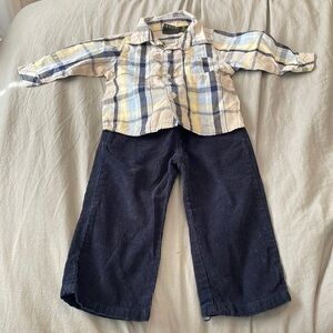 Karl Kani Gold Toddler Set Long Sleeve Plaid Button Down Navy Corduroy P…